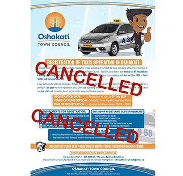 taxi Oshakati politicians halt taxi registration