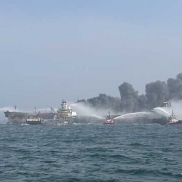 Ships blaze, spill feared after North Sea crash